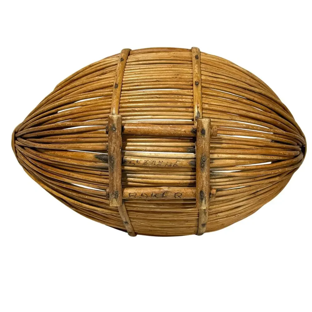 Pencil Reed Wood Basket handmade signed unique boat shape vintage centerpiece